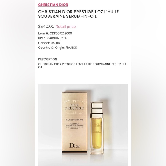 Christian Dior Prestige L'Huile Souveraine Serum-In-Oil 30ml/1oz. NIB. MSRP$395 - Picture 11 of 12